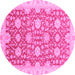 Round Machine Washable Oriental Pink Traditional Rug, wshabs4061pnk