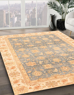 Abstract Brown Gold Oriental Rug in Family Room, abs4062