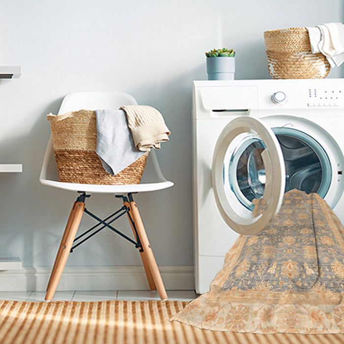 Machine Washable Abstract Brown Gold Rug in a Washing Machine, wshabs4062