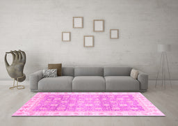 Machine Washable Oriental Pink Traditional Rug in a Living Room, wshabs4062pnk