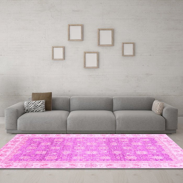 Machine Washable Oriental Pink Traditional Rug in a Living Room, wshabs4062pnk