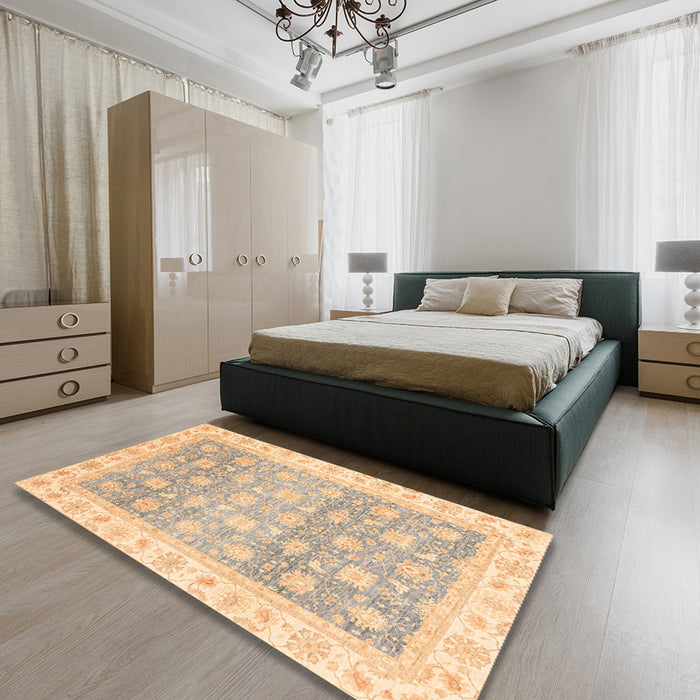 Machine Washable Abstract Brown Gold Rug in a Bedroom, wshabs4062