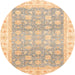 Round Abstract Brown Gold Oriental Rug, abs4062