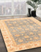 Abstract Brown Gold Oriental Rug in Family Room, abs4062