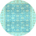 Round Machine Washable Oriental Light Blue Traditional Rug, wshabs4062lblu