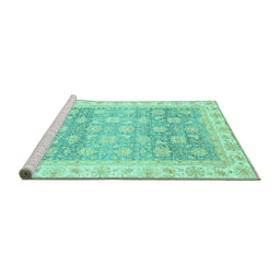 Sideview of Machine Washable Oriental Turquoise Traditional Area Rugs, wshabs4062turq