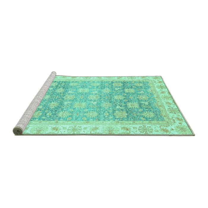 Sideview of Machine Washable Oriental Turquoise Traditional Area Rugs, wshabs4062turq