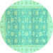 Round Machine Washable Oriental Turquoise Traditional Area Rugs, wshabs4062turq