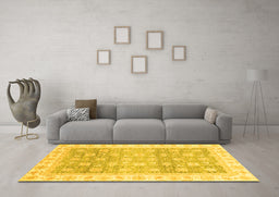 Machine Washable Oriental Yellow Traditional Rug in a Living Room, wshabs4062yw