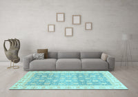 Machine Washable Oriental Light Blue Traditional Rug, wshabs4062lblu