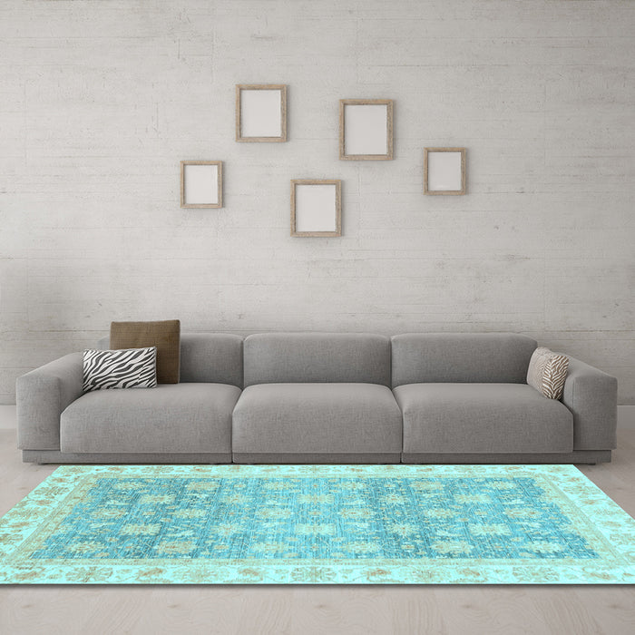 Machine Washable Oriental Light Blue Traditional Rug in a Living Room, wshabs4062lblu