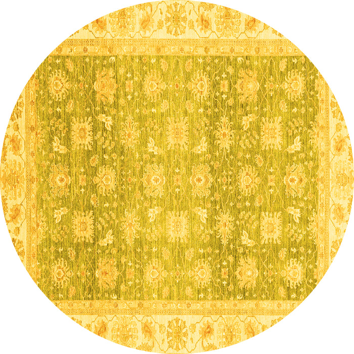 Round Machine Washable Oriental Yellow Traditional Rug, wshabs4062yw