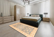 Abstract Brown Gold Oriental Rug in a Bedroom, abs4062