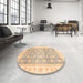 Round Machine Washable Abstract Brown Gold Rug in a Office, wshabs4062