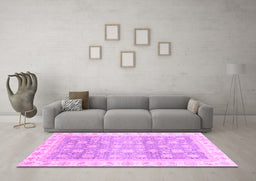 Machine Washable Oriental Purple Traditional Area Rugs in a Living Room, wshabs4062pur