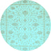 Round Oriental Light Blue Traditional Rug, abs4063lblu