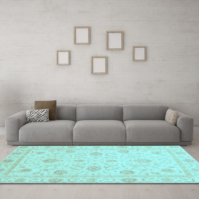 Machine Washable Oriental Light Blue Traditional Rug in a Living Room, wshabs4063lblu