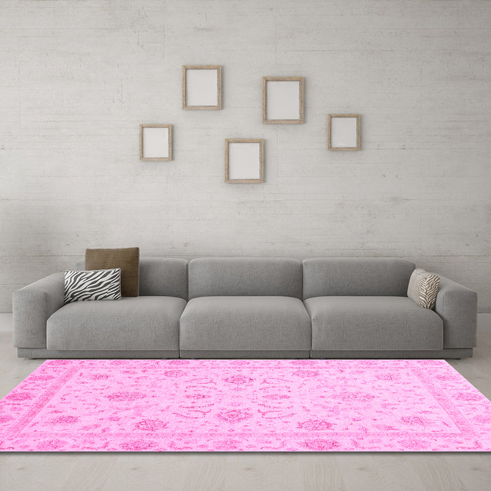 Machine Washable Oriental Pink Traditional Rug in a Living Room, wshabs4063pnk