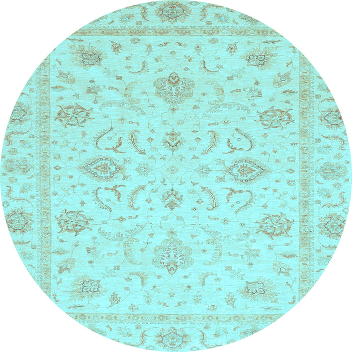 Round Machine Washable Oriental Light Blue Traditional Rug, wshabs4063lblu