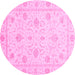 Round Machine Washable Oriental Pink Traditional Rug, wshabs4063pnk