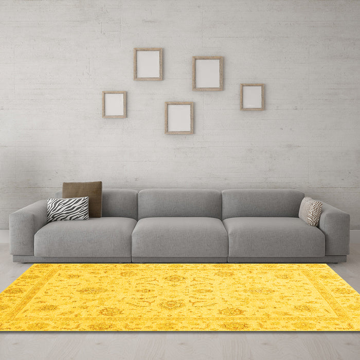 Machine Washable Oriental Yellow Traditional Rug in a Living Room, wshabs4063yw