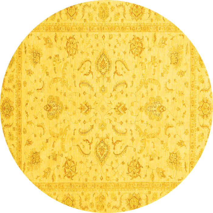 Round Machine Washable Oriental Yellow Traditional Rug, wshabs4063yw