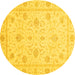 Round Machine Washable Oriental Yellow Traditional Rug, wshabs4063yw