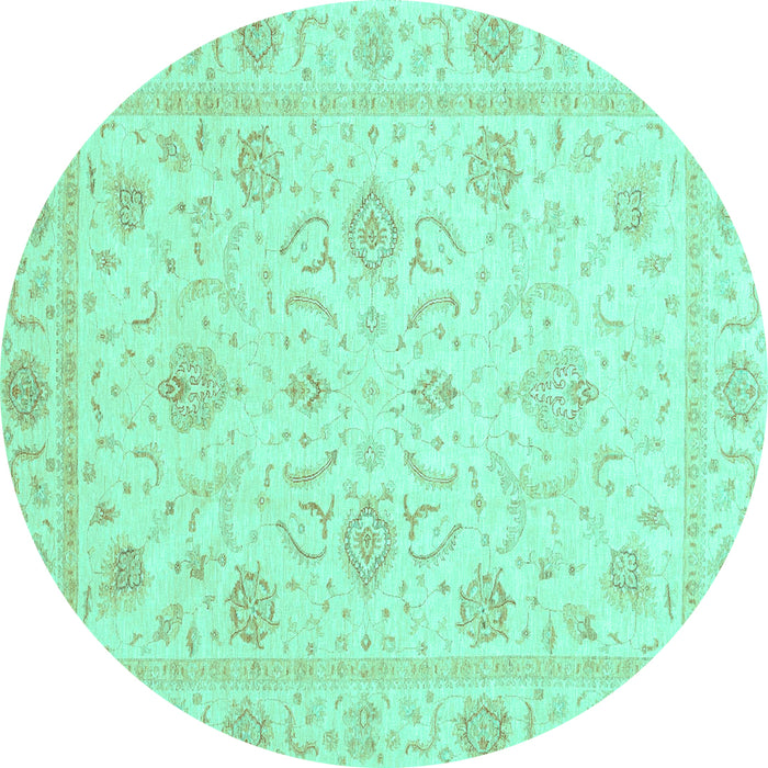Round Machine Washable Oriental Turquoise Traditional Area Rugs, wshabs4063turq