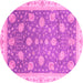 Round Machine Washable Oriental Pink Traditional Rug, wshabs4064pnk