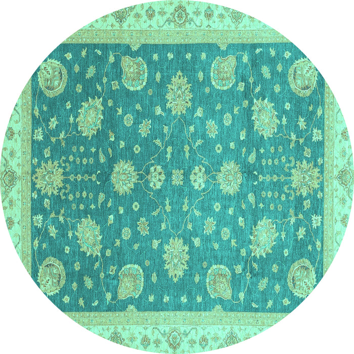 Round Machine Washable Oriental Turquoise Traditional Area Rugs, wshabs4064turq