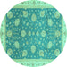 Round Machine Washable Oriental Turquoise Traditional Area Rugs, wshabs4064turq