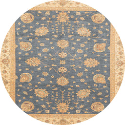 Round Abstract Yellow Oriental Rug, abs4064