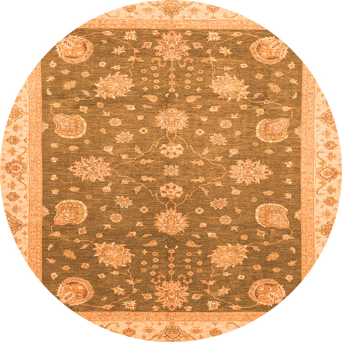 Round Machine Washable Oriental Orange Traditional Area Rugs, wshabs4064org