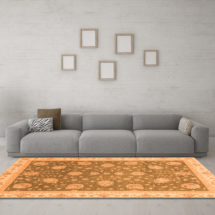 Machine Washable Oriental Orange Traditional Area Rugs in a Living Room, wshabs4064org
