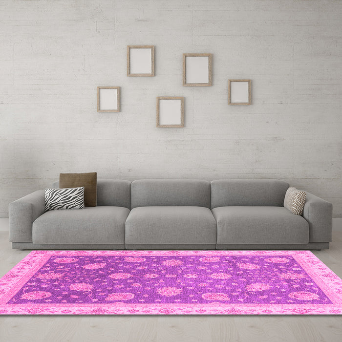 Machine Washable Oriental Pink Traditional Rug in a Living Room, wshabs4064pnk
