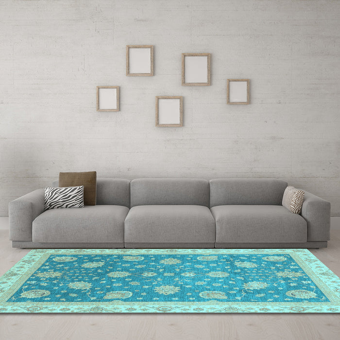 Machine Washable Oriental Light Blue Traditional Rug in a Living Room, wshabs4064lblu