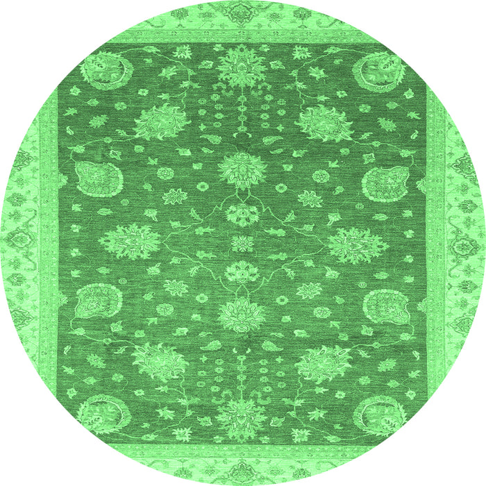 Round Machine Washable Oriental Emerald Green Traditional Area Rugs, wshabs4064emgrn