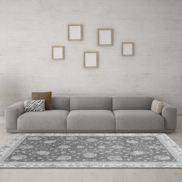 Machine Washable Oriental Gray Traditional Rug in a Living Room,, wshabs4064gry