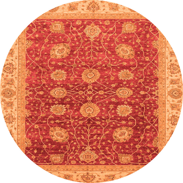 Round Machine Washable Oriental Orange Traditional Area Rugs, wshabs4065org