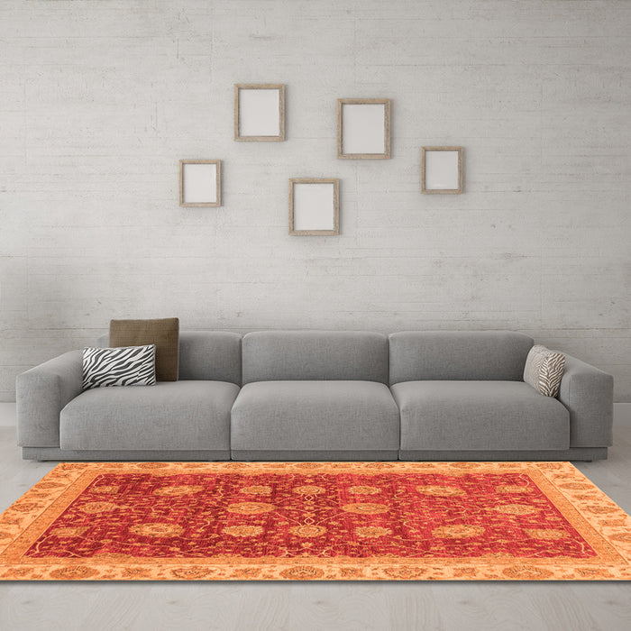 Machine Washable Oriental Orange Traditional Area Rugs in a Living Room, wshabs4065org