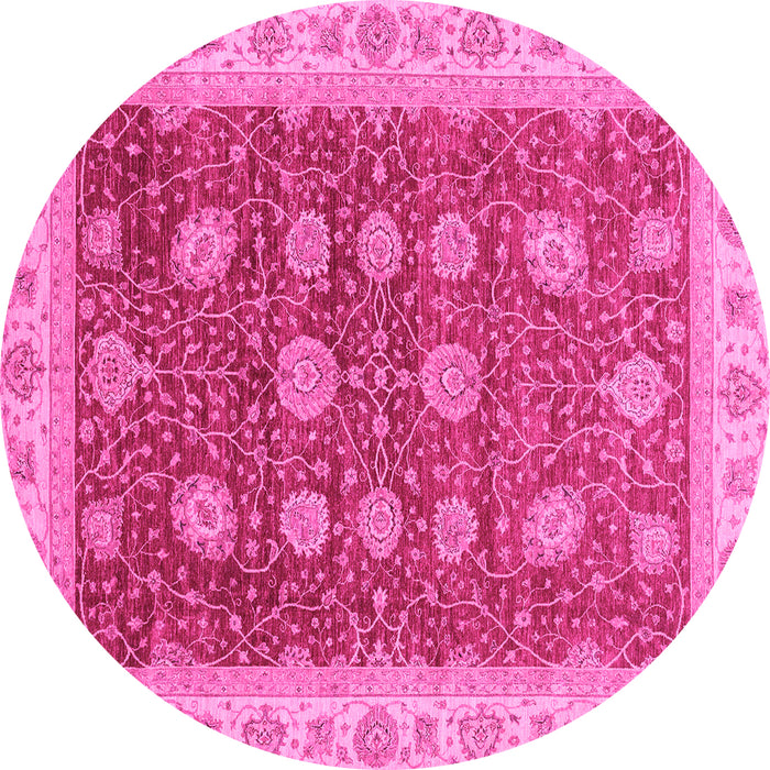 Round Machine Washable Oriental Pink Traditional Rug, wshabs4065pnk