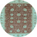 Round Machine Washable Oriental Light Blue Traditional Rug, wshabs4065lblu