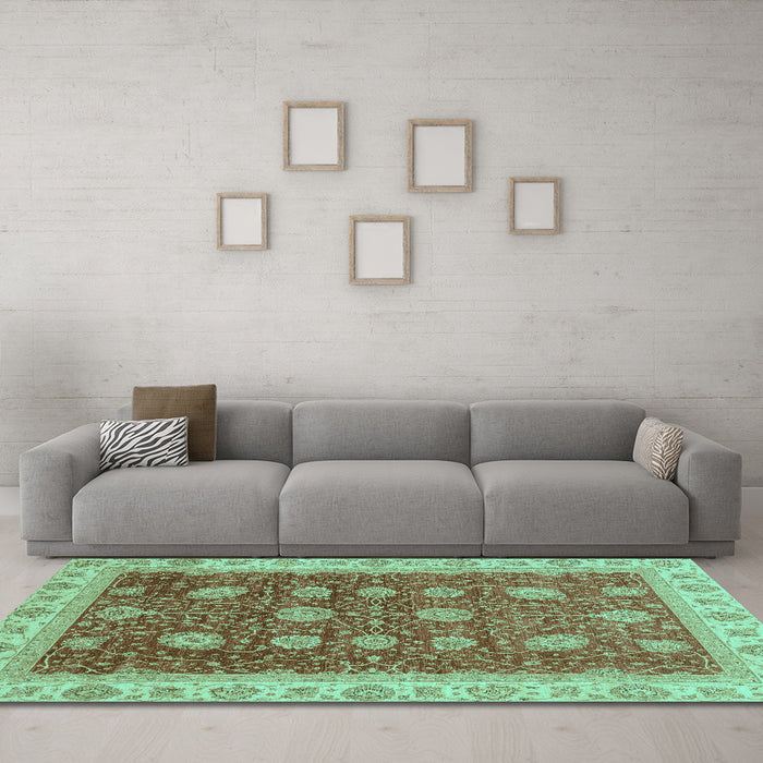 Machine Washable Oriental Turquoise Traditional Area Rugs in a Living Room,, wshabs4065turq