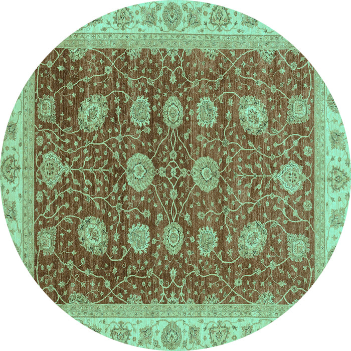 Round Machine Washable Oriental Turquoise Traditional Area Rugs, wshabs4065turq