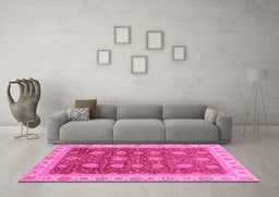 Machine Washable Oriental Pink Traditional Rug in a Living Room, wshabs4065pnk