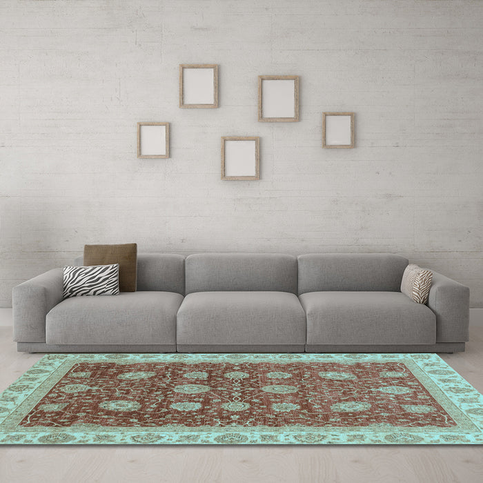 Machine Washable Oriental Light Blue Traditional Rug in a Living Room, wshabs4065lblu
