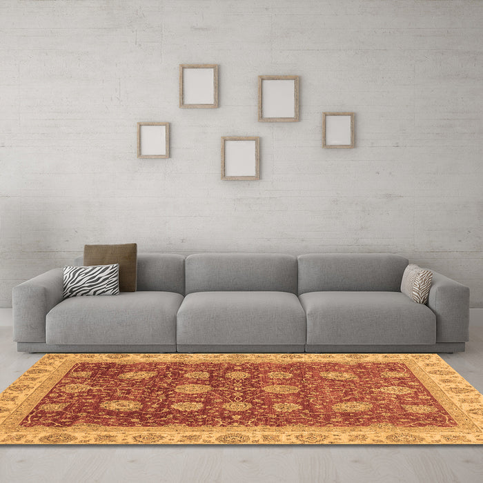 Machine Washable Oriental Brown Traditional Rug in a Living Room,, wshabs4065brn