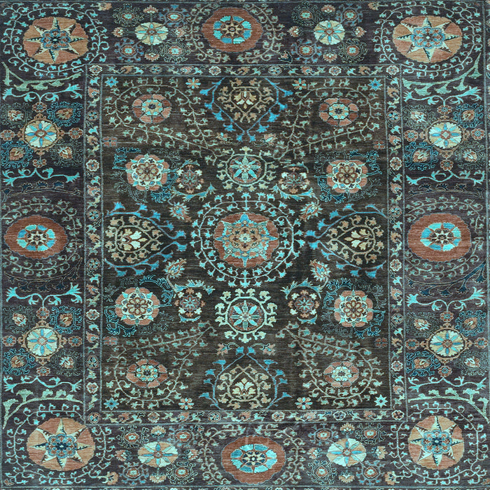 Square Machine Washable Oriental Light Blue Traditional Rug, wshabs4066lblu