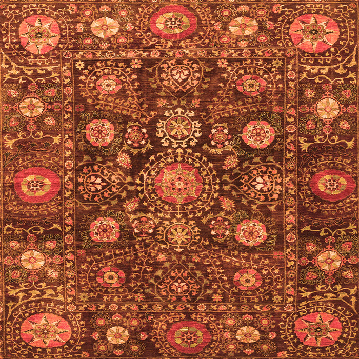 Square Machine Washable Oriental Orange Traditional Area Rugs, wshabs4066org