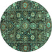 Round Oriental Turquoise Traditional Rug, abs4066turq